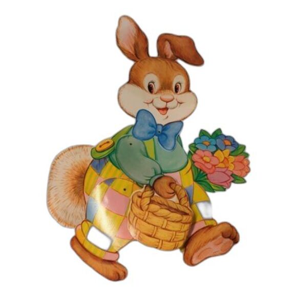 Easter Bunny with Basket Flowers Jointed Die Cut American Greetings Decoration - Picture 1 of 11